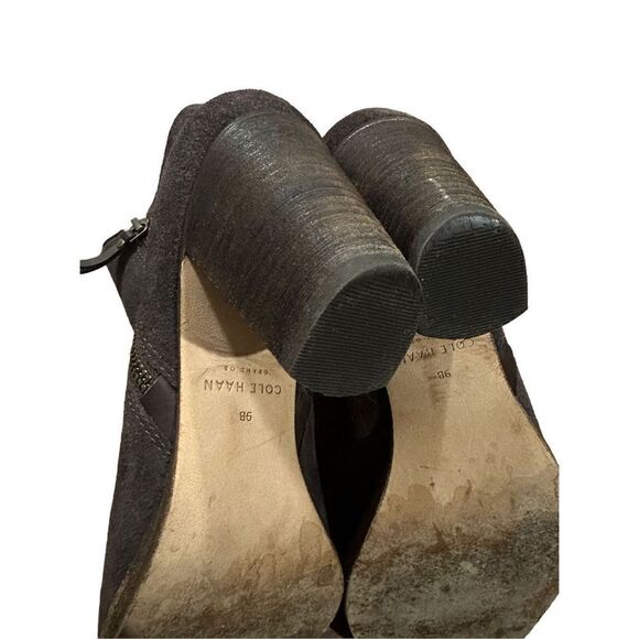 Cole Haan Double Zip Dark Brown Suede Leather Ankle Boot Heel Bootie Women's sz - Picture 12 of 12